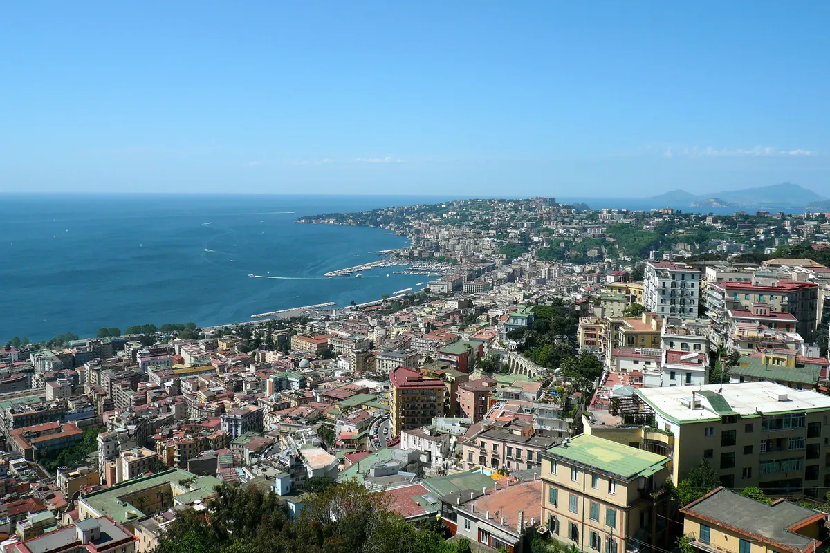 View over Mergellina and the Bay of Naples from the hill above the city